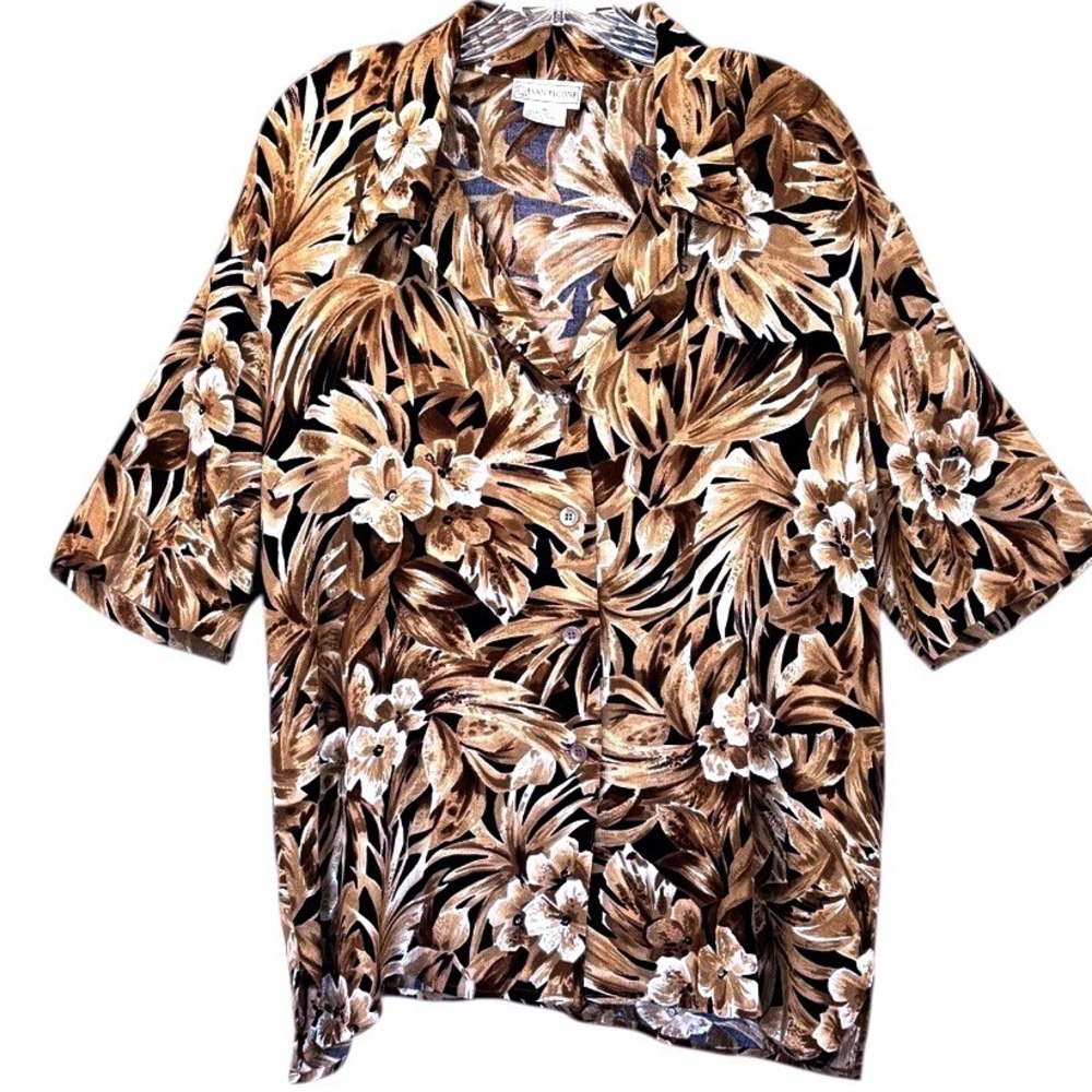 Vtg 90s EvanPicone Tropical Floral Camp Shirt Sz 16 Rayon Retro Coastal Beachy